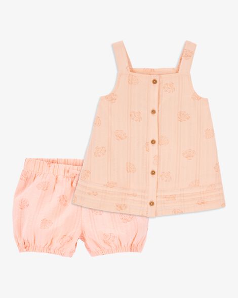 Product image 1 of Toddler 2-Piece Seashell Cotton Tank & Pull-On Shorts Set - Coral
