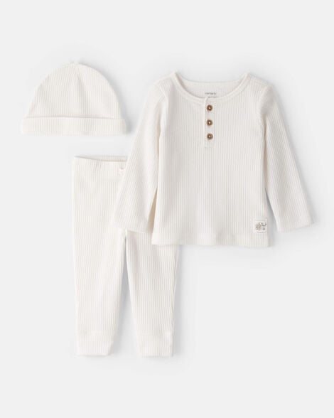 baby 3-piece ribbed outfit set - ivory