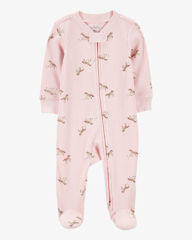 Product image 1 of Baby Girl Horse Print 2-Way Zip Ribbed Sleep & Play Pajamas - Pink