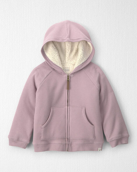 Toddler Girl Recycled Teddy Fleece Waffle Knit Hooded Jacket Made with Organic Cotton