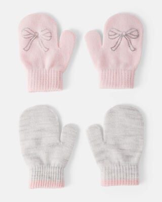 Toddler Girl 2-Pack Heart & Bow Winter Gloves - Red/Cream