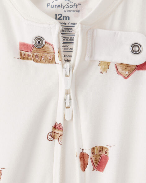 Product image 2 of Baby Barn Print PurelySoft 2-Way Zip 1-Piece Pajamas - Ivory