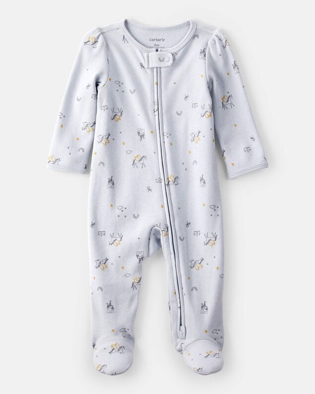 Product image 1 of Baby Girl Unicorn Star Print 100% Cotton Long-Sleeve 2-Way Zip Sleep & Play - Blue