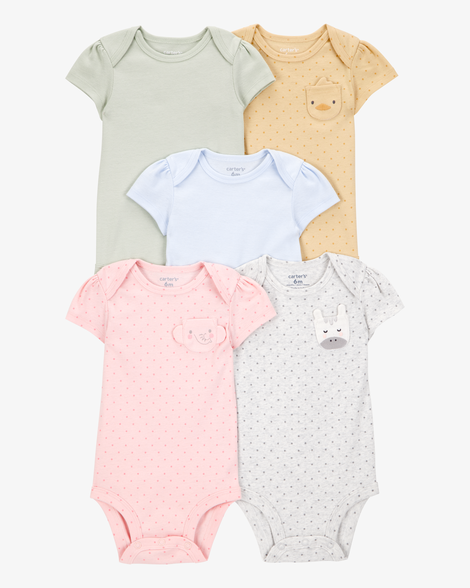 baby girl 5-pack animal short-sleeve cotton bodysuits