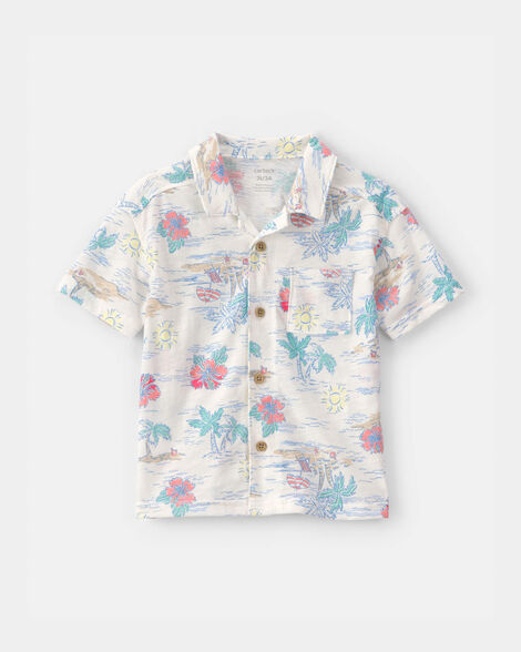 toddler boy tropical beach short-sleeve button-down shirt
