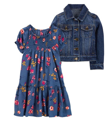 Toddler 2-Piece Smocked Maxi Dress & Denim Jacket Set