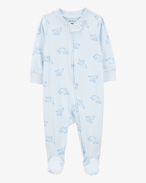baby elephant print 2-way zip sleep & play pajamas - blue