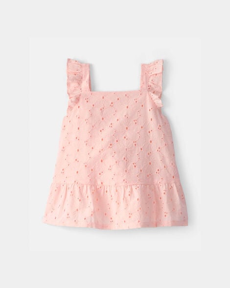 toddler girl floral eyelet top - pink