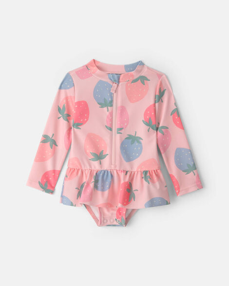 baby girl strawberry rashguard - pink
