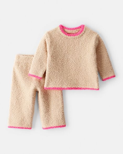baby girl 2-piece brushed sweater & pant set - brown