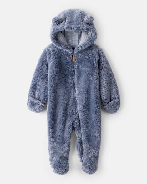 Baby Boy Sherpa Winter Hat & Mittens Set - Blue