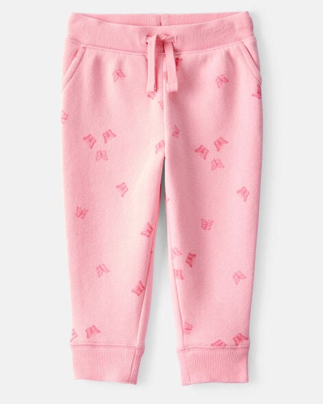 Product image 1 of Baby Girl Butterfly Print Fleece Drawstring Joggers - Pink