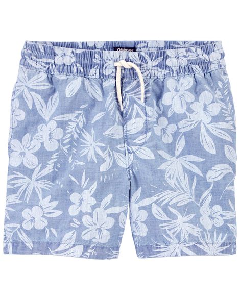  Product image 1 of Kid Tropical Print Chambray Drawstring Shorts