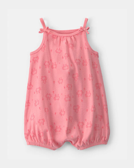 baby girl crab sleeveless romper - pink