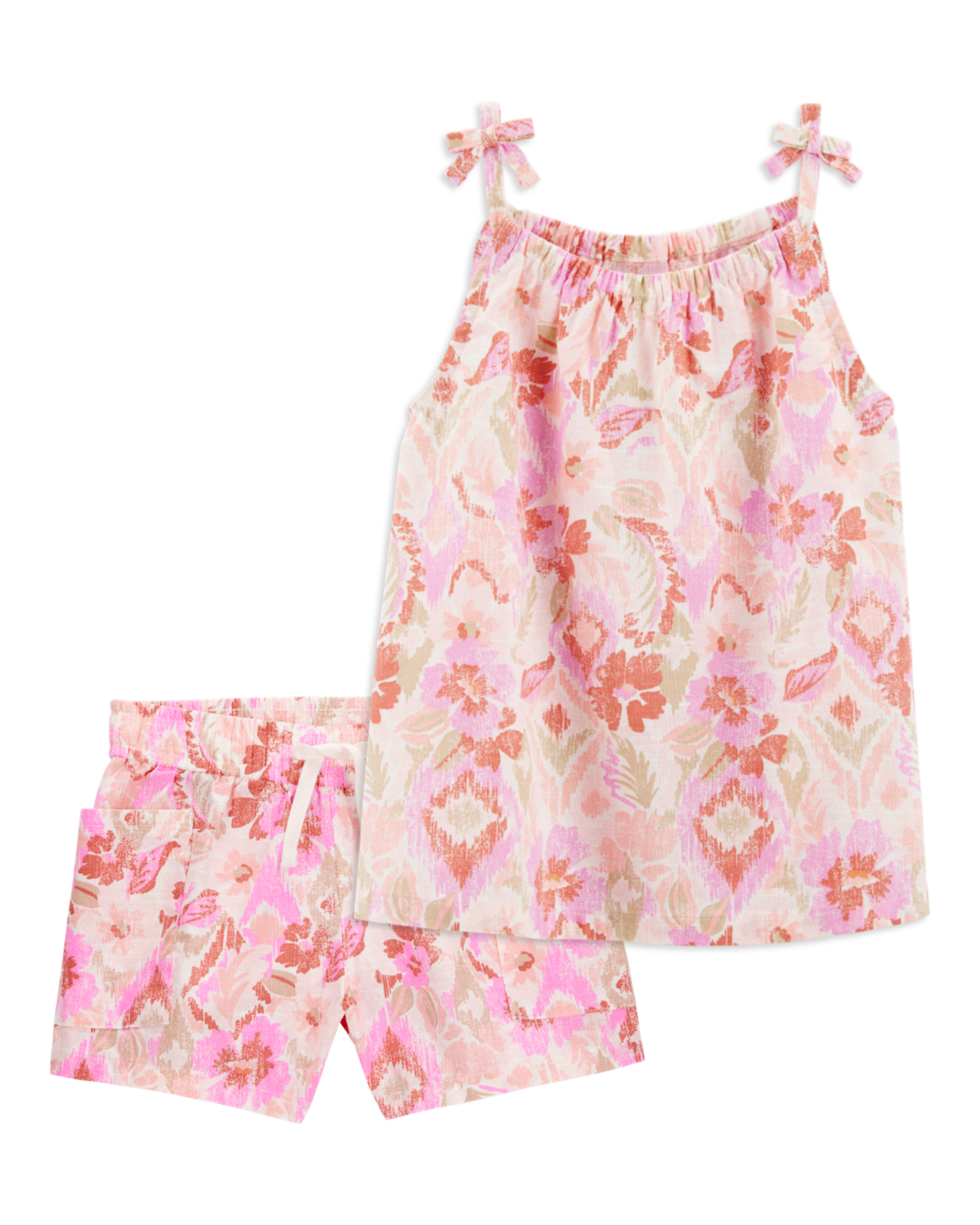 Baby 2-Piece Floral Print Tank & Drawstring Shorts Set - Pink
