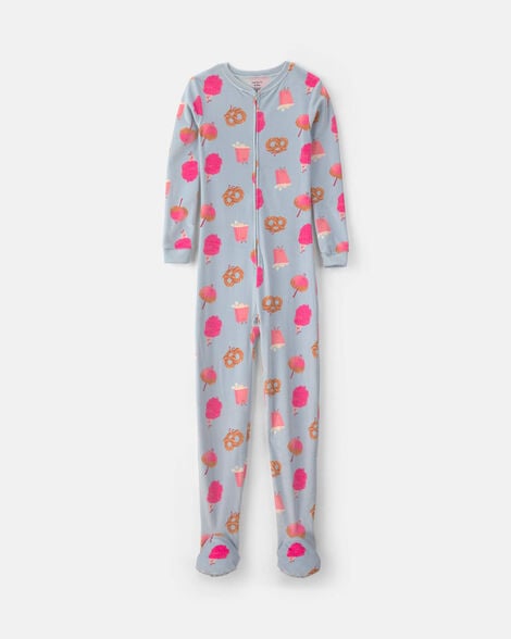 girls 1-piece festival treats dreamplush snug fit footed pajama - blue/pink