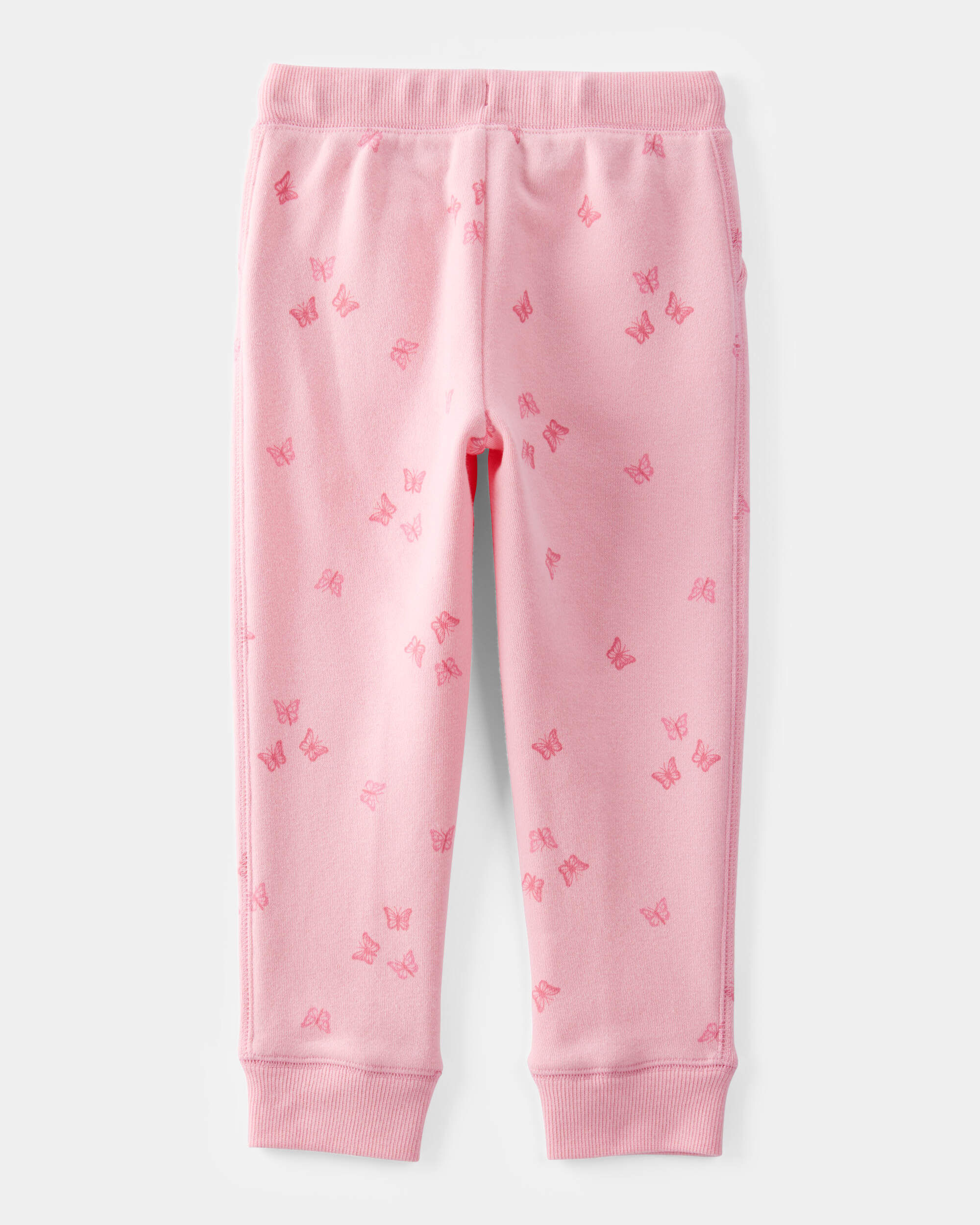 Toddler Butterfly Print Fleece Drawstring Joggers - Pink