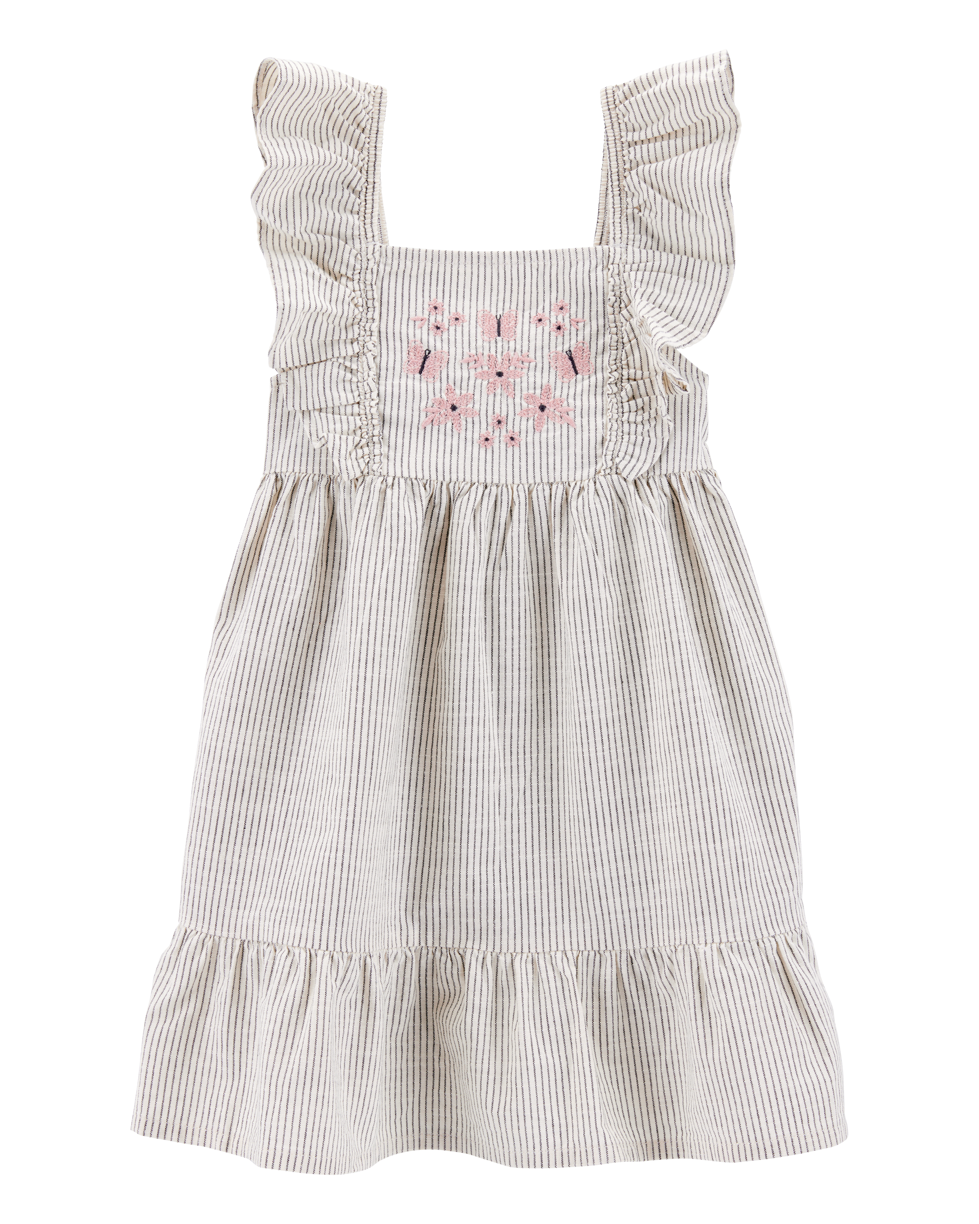 Toddler Girl Striped Flutter-Sleeve Dress - Black