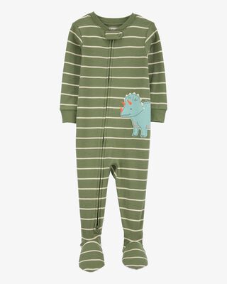 Product image 1 of Toddler Dinosaur Striped Snug Fit Cotton Footie 1-Piece Pajamas - Green