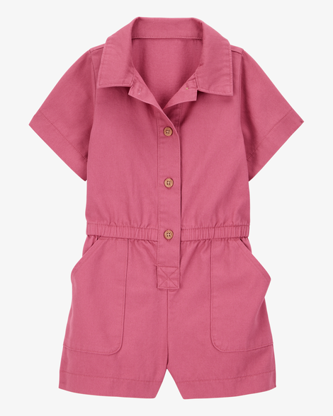 Toddler Twill Button-Down Romper - Pink