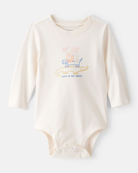 baby family cotton long-sleeve graphic bodysuit - ivory