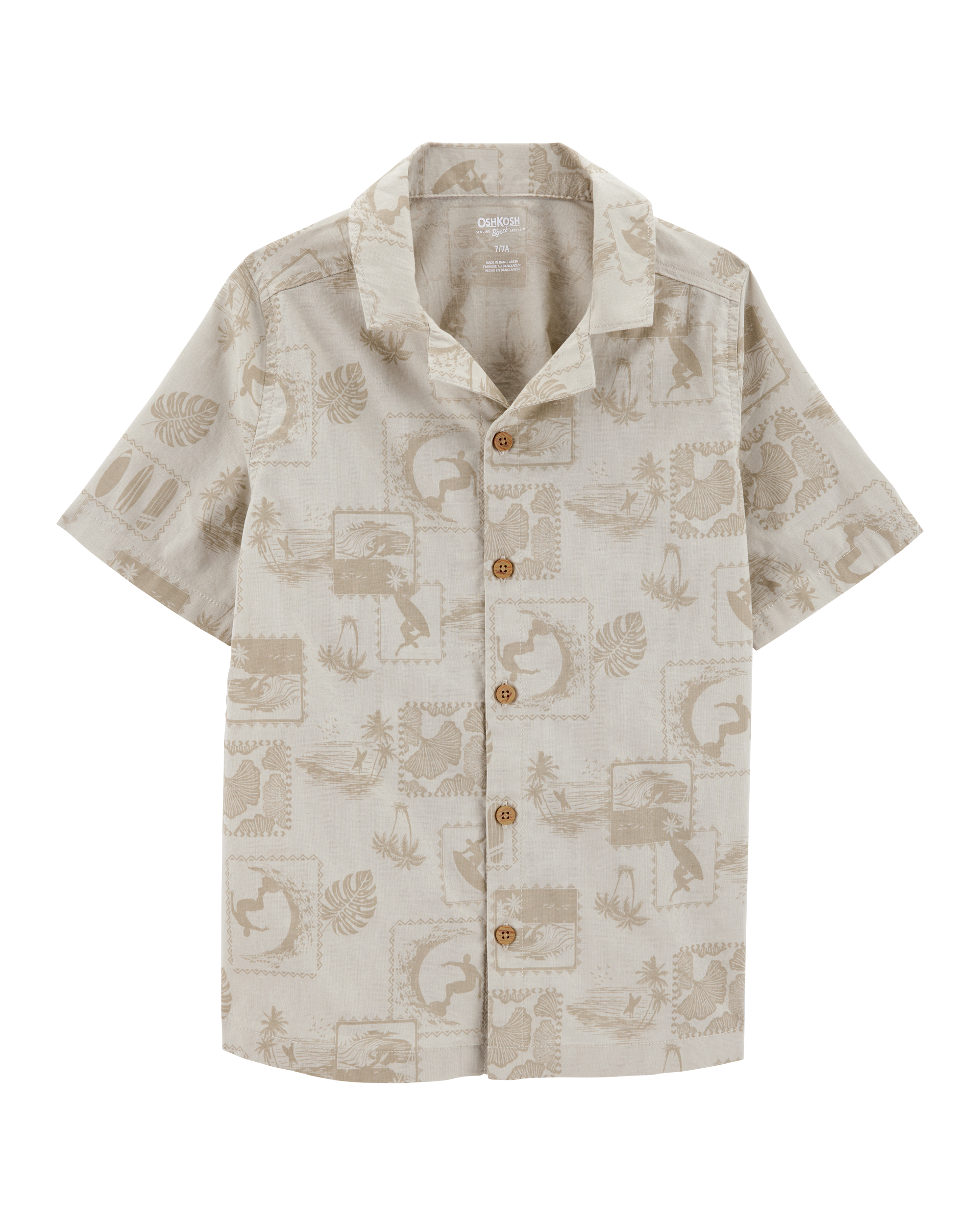 Kid Safari Short-Sleeve Button-Down Shirt - Khaki