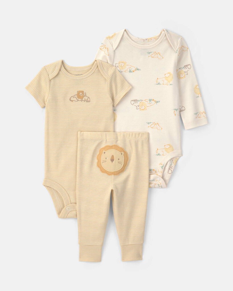 Carter's Baby Girl's or Boy's Lion Bodysuit & Pant 3-Piece Set - Cream/Light Tan