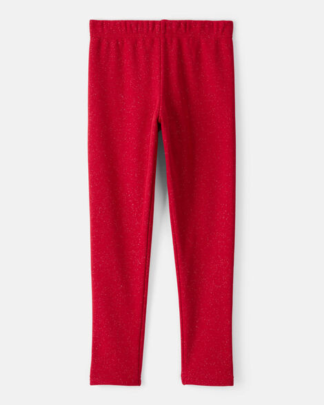 Product image 2 of Girls Shimmer Cotton Pull-On Stretch Leggings - Red
