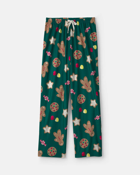 adult christmas gingerbread fleece loose fit pajama bottoms - green