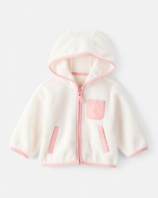 Baby Girl Sherpa Long-Sleeve Hooded Zip-Up Jacket - Pink