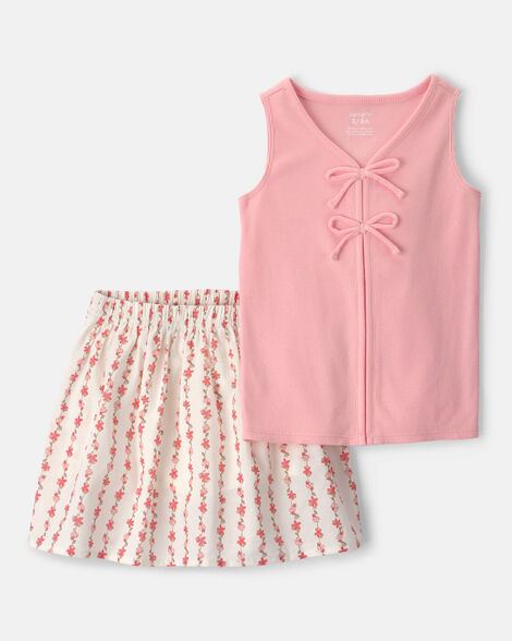 girls 2-piece floral sleeveless top & skort set - pink