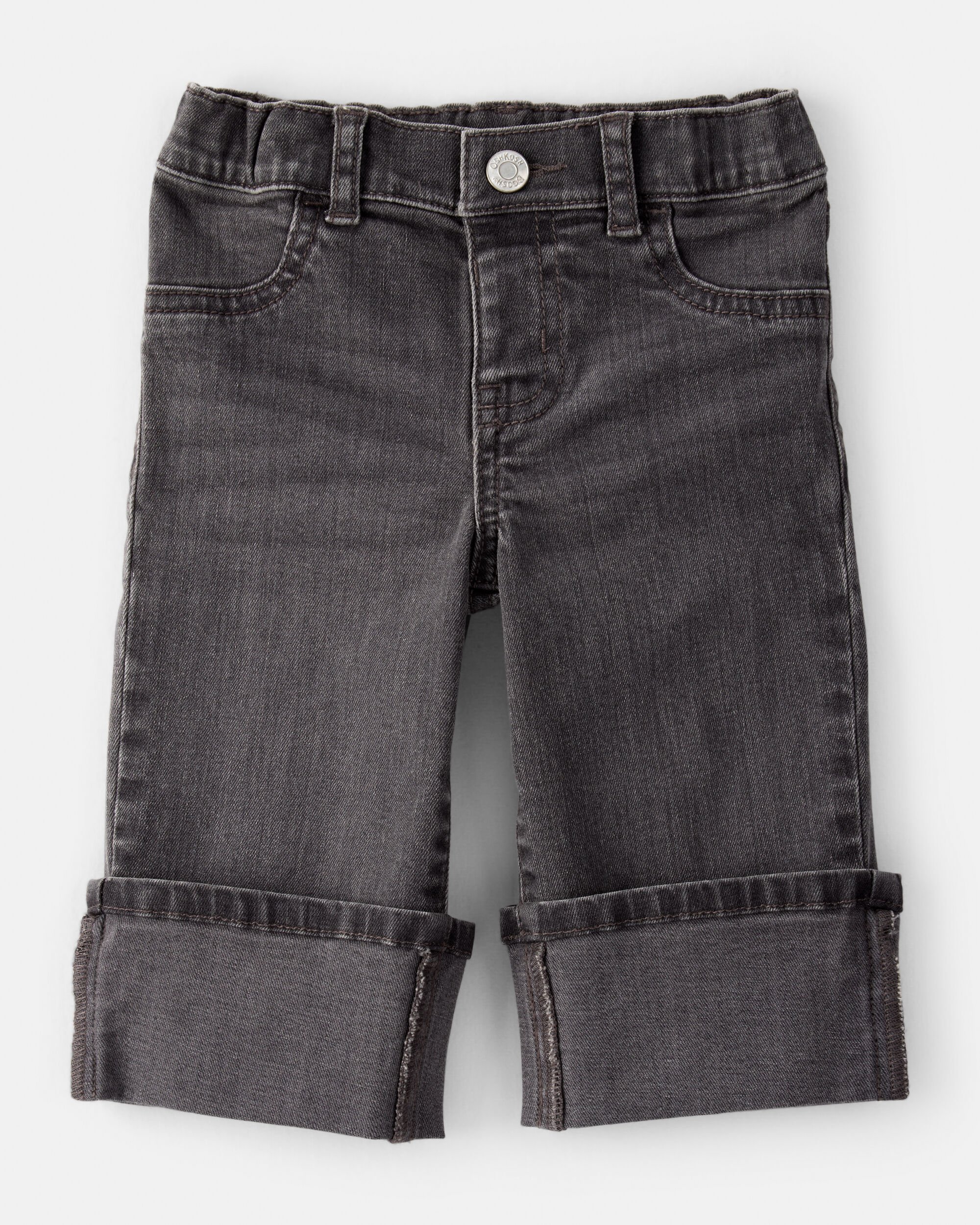 Baby Girl Denim Wide-Leg Cuff Jeans - Grey