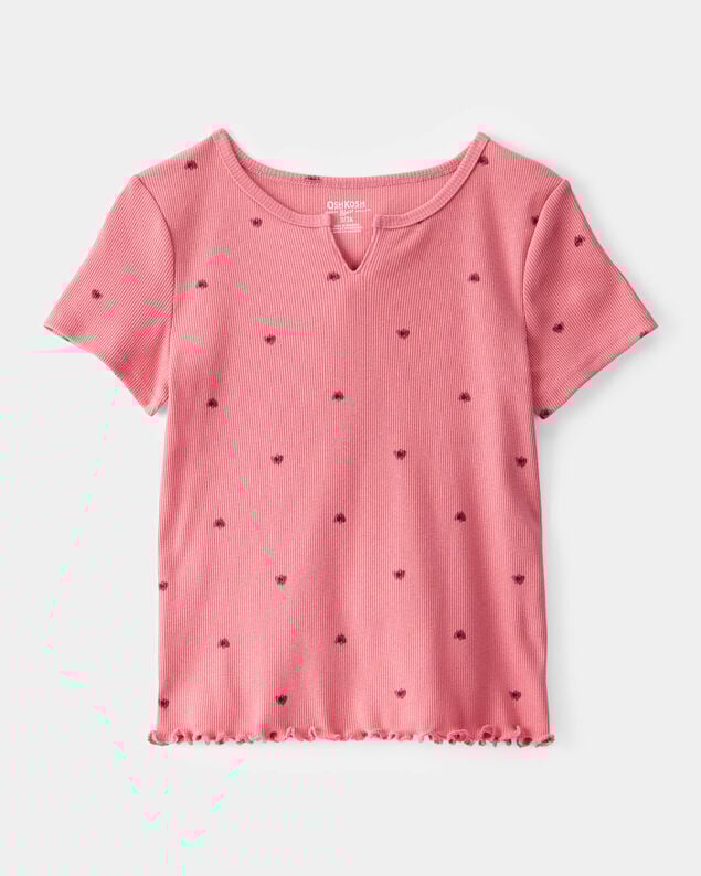 Product image 1 of Girls Ribbed Heart Print Short-Sleeve Shirt - Pink