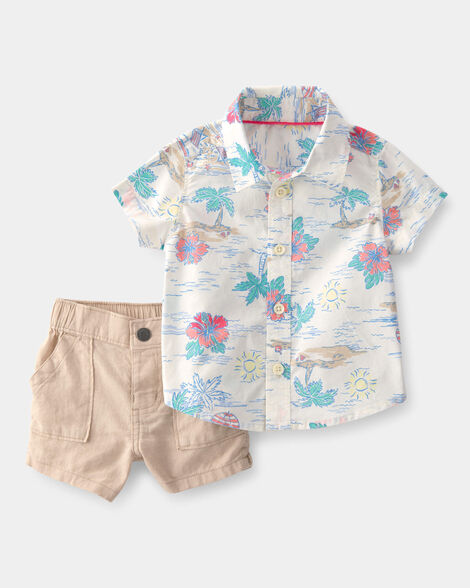 baby boy 2-piece tropical beach short-sleeve top & pant set