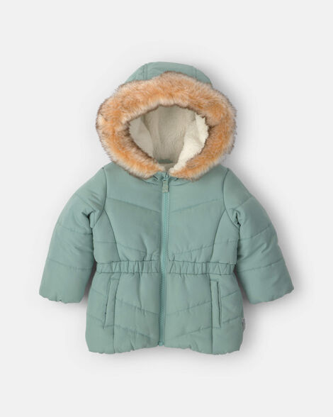 Baby Girl Hooded Heavyweight Winter Jacket - Olive