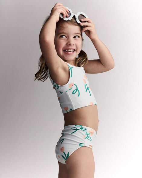 Toddler Girl Tankini in Floral Print - Light Green