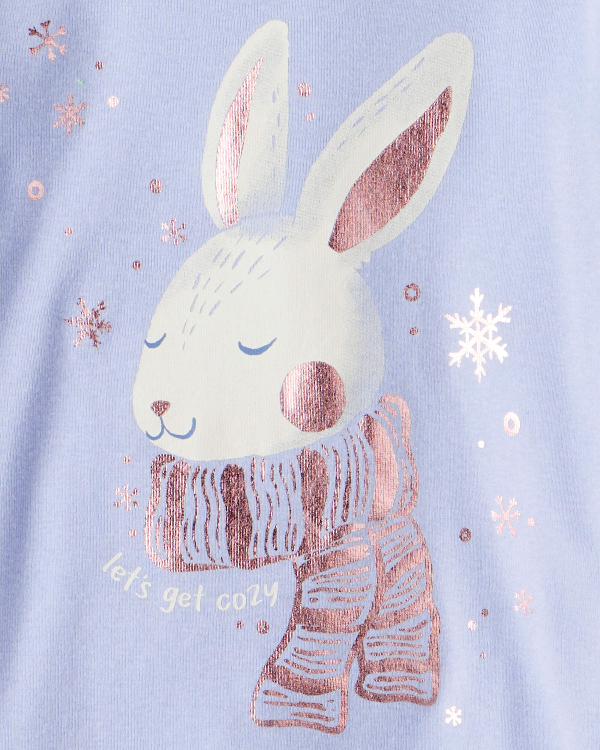 Baby Girl Bunny Winter Print 100% Cotton Long-Sleeve Snug Fit 4-Piece Pajamas - Blue/White