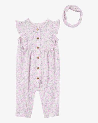 Product image 1 of Baby 2-Piece Floral Jumpsuit & Headwrap - Purple