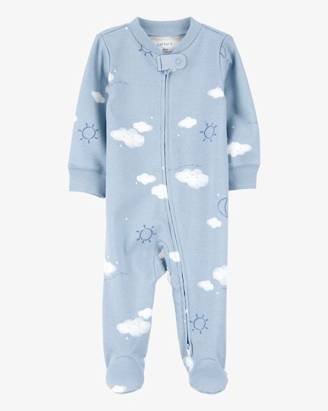 Product image 1 of Baby Boy Cloud Print 2-Way Zip Cotton Sleep & Play Pajamas - Blue