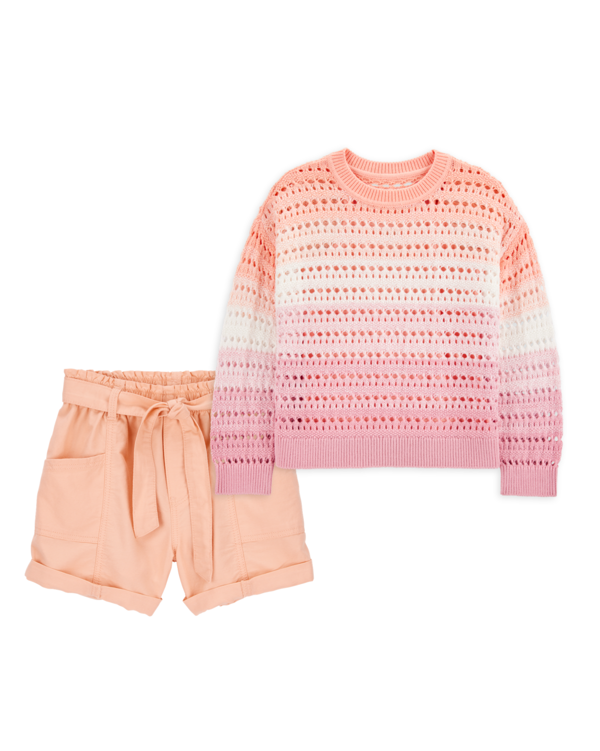 登場! Kid 2-Piece Ombre Pullover Sweater & Utility Short Set Clothing