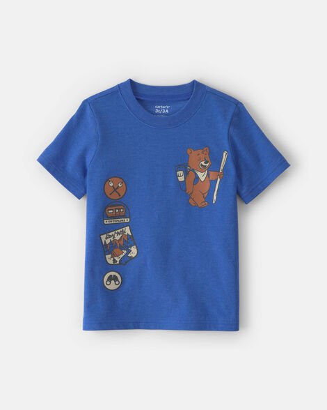 toddler boy camping bear graphic tee - blue