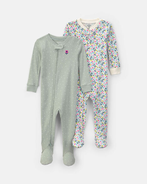 baby girl 2-pack floral cotton snug fit 1-piece pajama - green/pink