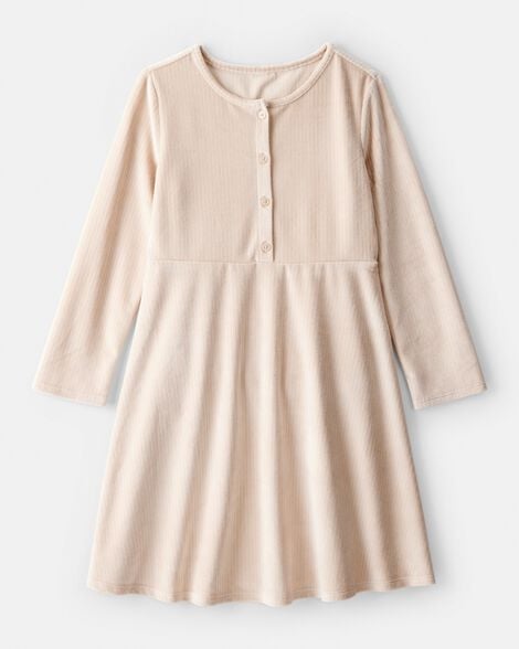 Girls Cozy Rib Dress - Cream