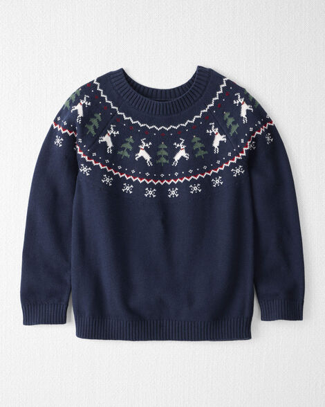 Kids Organic Cotton Fair Isle Sweater Knit Pullover