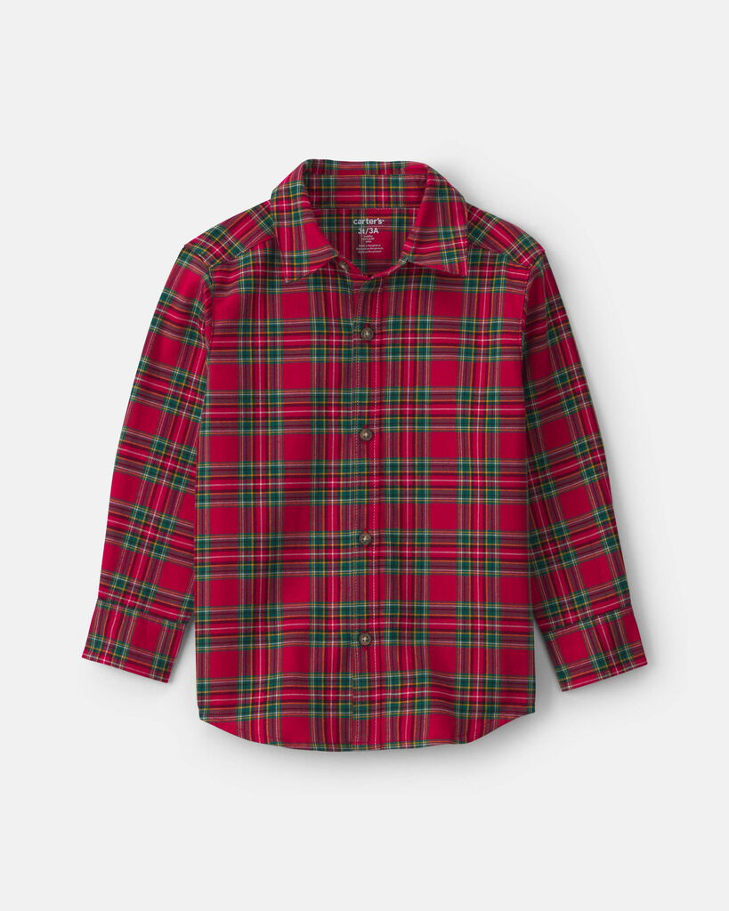Carter's Toddler Boys Long Sleeve Cuffed Regular Fit Button-Down Shirt, 2t, Red