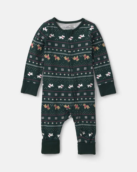 baby fair isle purelysoft™ 2-way zip sleep & play pajamas - green
