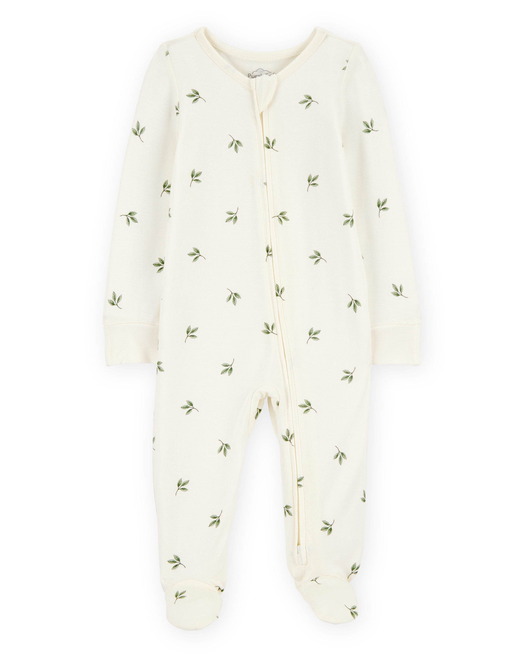 Baby Leaf Print 2-Way Zip PurelySoft Sleep & Play Pajamas - Ivory
