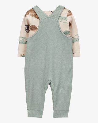 Product image 2 of Baby 2-Piece Long-Sleeve Tee & Waffle Knit Coverall Set - Green