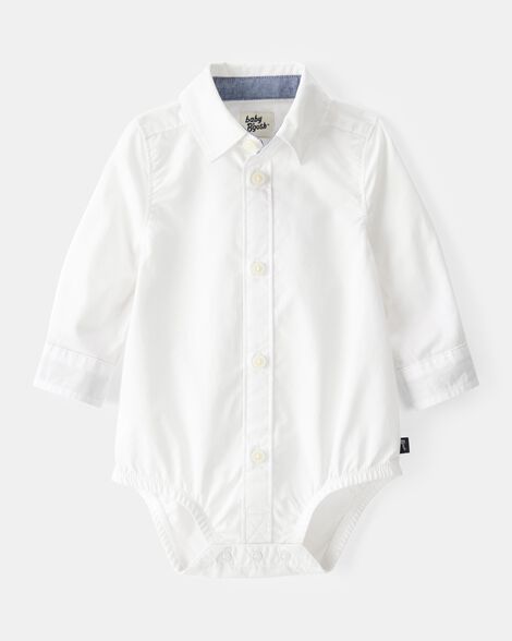 Baby Boy Button-Front Long Sleeve Bodysuit - White