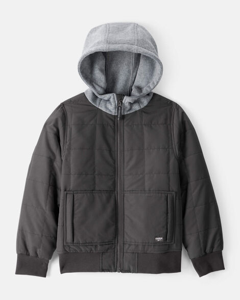 Boys Long-Sleeve Midweight Quilted Bomber Jacket - Black